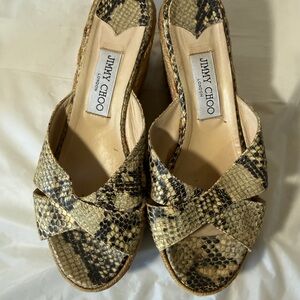 Jimmy Choo criss cross Sandals Wedge Espadrille Snake Embossed Women's Size 9